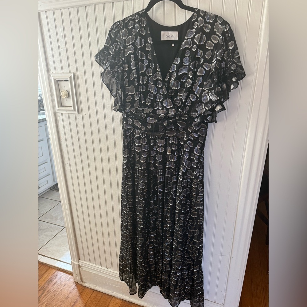 Ba&sh Gemma Maxi Dress Black with Silver metallic Medium